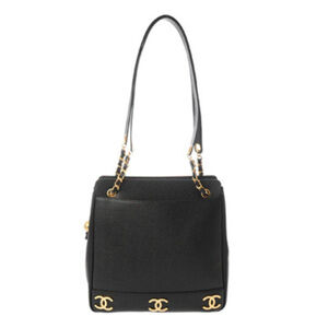 CHANEL Triple Coco Mark Chain Tote Bag, Black, Women's Caviar Skin, AB Rank, ...